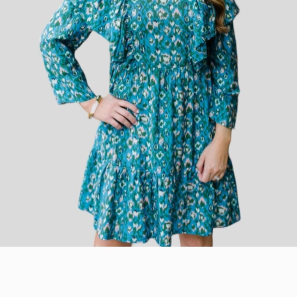 Michelle McDowell Gwen Dress XXL Spring Easter Flowy Tiered Mini Blue Floral
